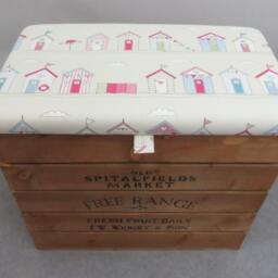 Large Rustic Wooden Storage Crate - Upholstered Fabric Lid Seat - thumbnail 3