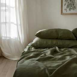 Khaki Linen Sheet Set 1 Flat & Fitted 2 Pillowcases Stonewashed 100% Flax Linen Set - thumbnail 4