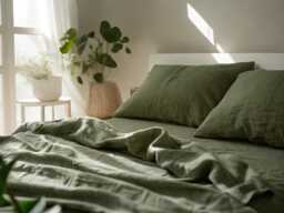 Khaki Linen Sheet Set 1 Flat & Fitted 2 Pillowcases Stonewashed 100% Flax Linen Set - thumbnail 1