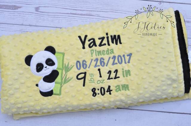 Personalized Baby Blanket Panda-Birth Stat Panda-Personalized Minky Blanket-Panda Blanket-Monogrammed Blanket Boy Girl - image 1