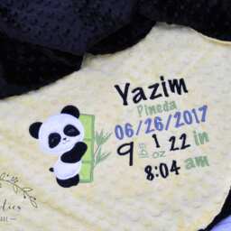 Personalized Baby Blanket Panda-Birth Stat Panda-Personalized Minky Blanket-Panda Blanket-Monogrammed Blanket Boy Girl - thumbnail 2