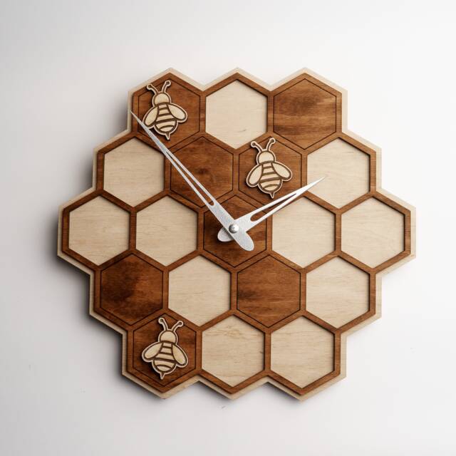 Unique Wall Clock, Modern Clock Wood, Honeycomb Decor, Hexagon Decor, Honeycomb Clock, Hexagon Bee Honey Comb - image 1
