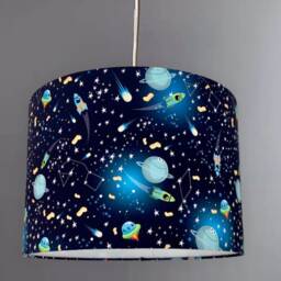 New Luxury High Quality Kids Children's Room Space Rockets Ship Planets Pattern Lamp Shade Pendant Light Navy Blue With Glowing - thumbnail 3