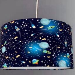 New Luxury High Quality Kids Children's Room Glowing Planets Space Rockets Ship Pattern Lamp Shade Pendant Light Navy - thumbnail 2
