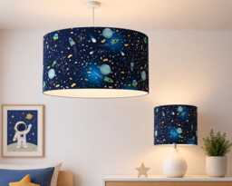 New Luxury High Quality Kids Children's Room Glowing Planets Space Rockets Ship Pattern Lamp Shade Pendant Light Navy