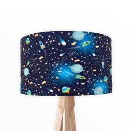 New Luxury High Quality Kids Children's Room Space Rockets Ship Planets Pattern Lamp Shade Pendant Light Navy Blue With Glowing - thumbnail 2