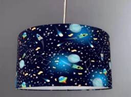 New Luxury High Quality Kids Children's Room Space Rockets Ship Planets Pattern Lamp Shade Pendant Light Navy Blue With Glowing - thumbnail 1