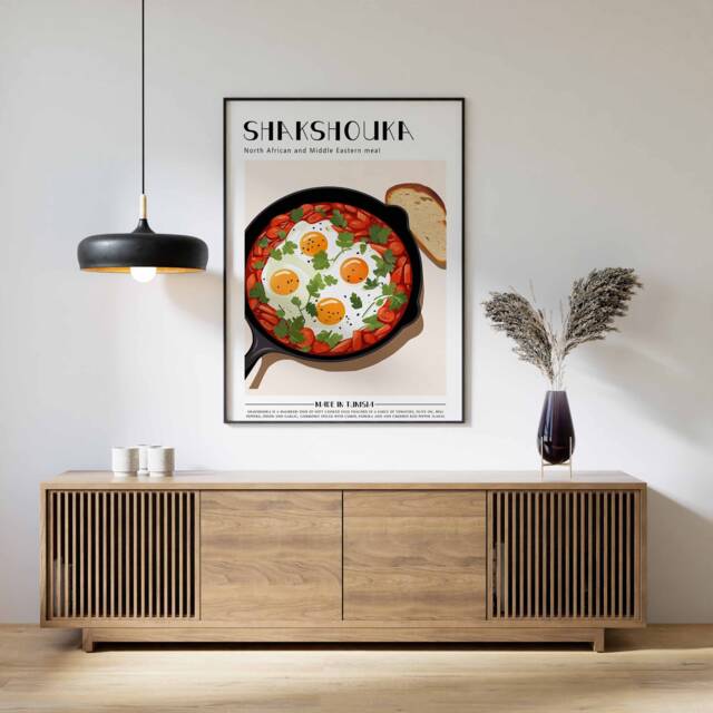 Shakshouka Poster, Food Print, Tunusian Food, Kitchen Decor, Wall Art, Middle Eastern Print - image 1