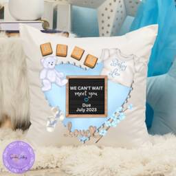 Personalised Pregnancy Announcement Baby Pillow Gift, Shower New Cushion Keepsake, Newborn Parents Gift - thumbnail 1