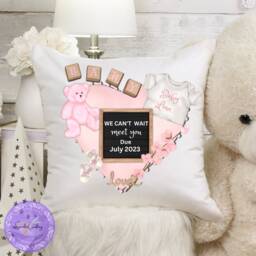 Personalised Pregnancy Announcement Baby Pillow Gift, Shower New Cushion Keepsake, Newborn Parents Gift - thumbnail 2