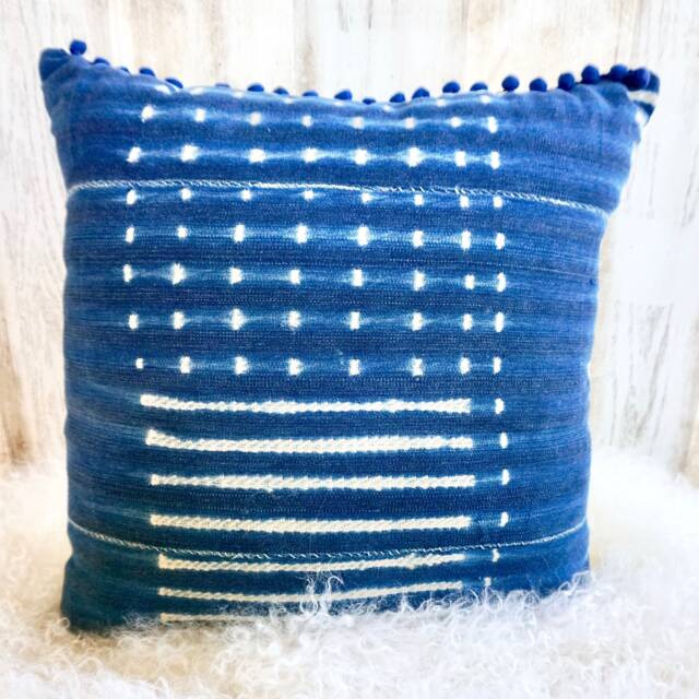 Indigo Blue Mud Cloth Pillow Cover, Hand-Dyed African Fabric - image 1