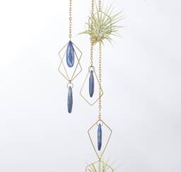 Lapis Lazuli Hanging Air Plant Holder Mobile, Brass Suncatcher, Geometric Hanger, Display, Gift Idea