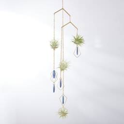 Lapis Lazuli Hanging Air Plant Holder Mobile, Brass Suncatcher, Geometric Hanger, Display, Gift Idea - thumbnail 2
