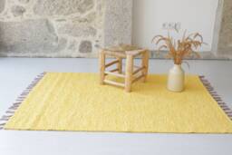 Medium Yellow Rug 100x150cm Bedroom Rug, Kids Bohemian Washable Vegan Soft Cotton Nursery Gelber Teppich