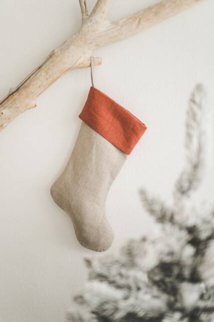 Linen Christmas Stocking Made From Linen Fabric Leftovers, Zero-Waste, Minimalist Stocking, Handcrafted Custom Stocking - image 1