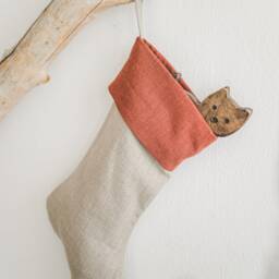 Linen Christmas Stocking Made From Linen Fabric Leftovers, Zero-Waste, Minimalist Stocking, Handcrafted Custom Stocking - thumbnail 2
