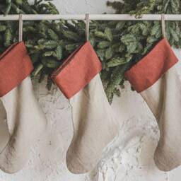 Linen Christmas Stocking Made From Linen Fabric Leftovers, Zero-Waste, Minimalist Stocking, Handcrafted Custom Stocking - thumbnail 3