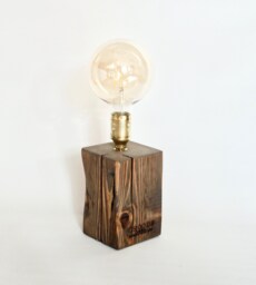 Reclaimed Wood Table Lamp/Old Wood Solid Block Vintage Edison Table Lamp/ Handmade - thumbnail 1