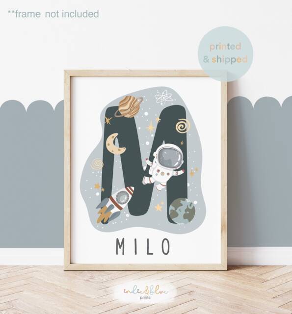 Personalised Name Space Print, Nursery Poster, Solar System Boy Decor, Scandi Playroom Prints, Kids Wall Art - image 1