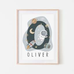 Personalised Name Space Print, Nursery Poster, Solar System Boy Decor, Scandi Playroom Prints, Kids Wall Art - thumbnail 2