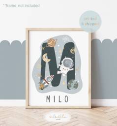 Personalised Name Space Print, Nursery Poster, Solar System Boy Decor, Scandi Playroom Prints, Kids Wall Art - thumbnail 1