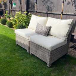 Weatherproof Sofa - Stunning John Lewis Outdoor Sofa With Water Resistant Cream Cushions- Splits Into Two Chairs Also Can Deliver - thumbnail 2