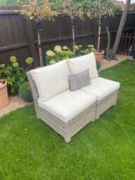 Weatherproof Sofa - Stunning John Lewis Outdoor Sofa With Water Resistant Cream Cushions- Splits Into Two Chairs Also Can Deliver - thumbnail 1