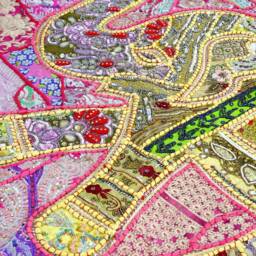 Elephant Tapestry Vintage Patchwork, Beaded Indian Wall Hanging - 40x60 Inches - thumbnail 4