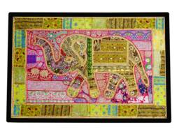Elephant Tapestry Vintage Patchwork, Beaded Indian Wall Hanging - 40x60 Inches