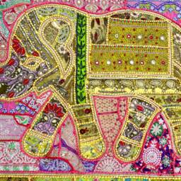 Elephant Tapestry Vintage Patchwork, Beaded Indian Wall Hanging - 40x60 Inches - thumbnail 2