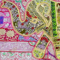 Elephant Tapestry Vintage Patchwork, Beaded Indian Wall Hanging - 40x60 Inches - thumbnail 3