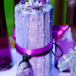 Homemade Lavender & Crystal Infused Pillar Candle - Vegan Organic All Natural - thumbnail 2