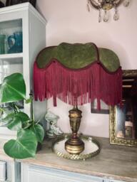 Handmade Moss Green Velvet Lampshade/Dark Red Fringe Lampshade, Art Deco Tassel Light, 16 - thumbnail 1