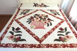 Flower Basket in The Window Quilt, Custom Made To Order Floral Quilt Bedspread, Hand Appliqued Queen Cal King Farmhouse Bedroom Ideas - thumbnail 1