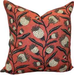 Schumacher Thistle Vine Red & Gold Cushion Cover Pillow Double Sided - thumbnail 1