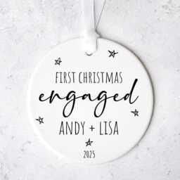 First Christmas Engaged Couple Ornament - Personalised Bauble For Engagement Present Simple Ceramic Tree Keepsake With Names - thumbnail 2