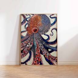 Octopus Poster, Print, Sea Life Art, Ocean Wall Sealife Decor, Vintage Animal Gift - thumbnail 3