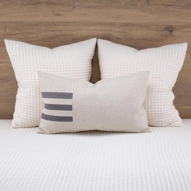 Taupe Beige Striped Lumbar Pillow Cover, Modern Boho Sofa Cushion Case - image 1