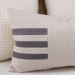 Taupe Beige Striped Lumbar Pillow Cover, Modern Boho Sofa Cushion Case - thumbnail 3