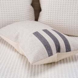 Taupe Beige Striped Lumbar Pillow Cover, Modern Boho Sofa Cushion Case - thumbnail 2