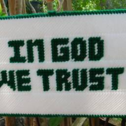 In God We Trust Needlepoint Sign Wall Hanging - Blue Letters On White With Red/Wh/Blue Or Hunter Green To Usa - thumbnail 2