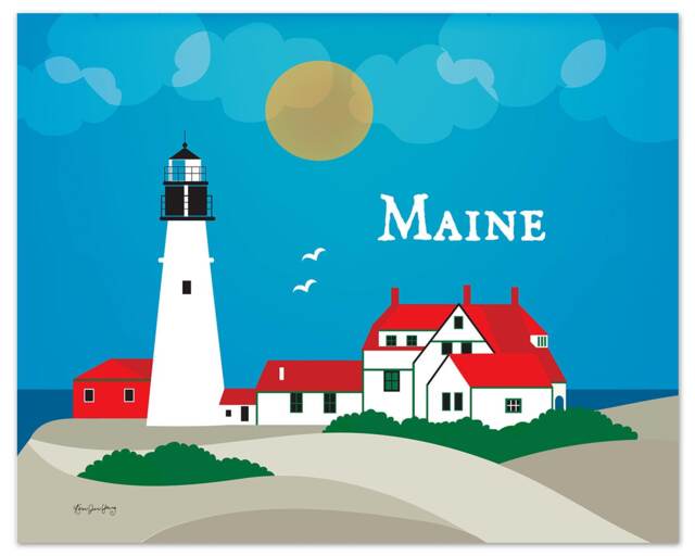 Maine Skyline, Portland Head Lighthouse Print, Wall Art, Loose Petals Style E8-O-Mai - image 1