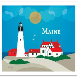 Maine Skyline, Portland Head Lighthouse Print, Wall Art, Loose Petals Style E8-O-Mai - thumbnail 3