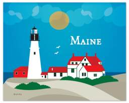 Maine Skyline, Portland Head Lighthouse Print, Wall Art, Loose Petals Style E8-O-Mai - thumbnail 1