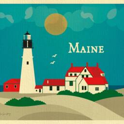 Maine Skyline, Portland Head Lighthouse Print, Wall Art, Loose Petals Style E8-O-Mai - thumbnail 2