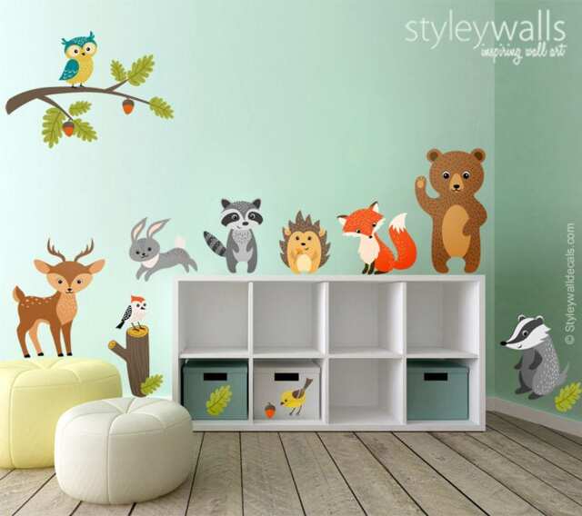 Woodland Animals Wall Decal, Forest Decal Sticker, Critters Decor, Deer Owl Bear Raccoon Rabbit Hedgehog Fox - image 1