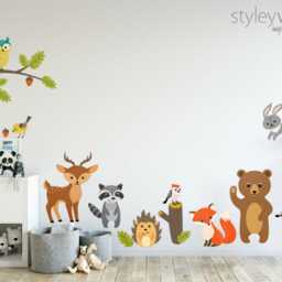 Woodland Animals Wall Decal, Forest Decal Sticker, Critters Decor, Deer Owl Bear Raccoon Rabbit Hedgehog Fox - thumbnail 2