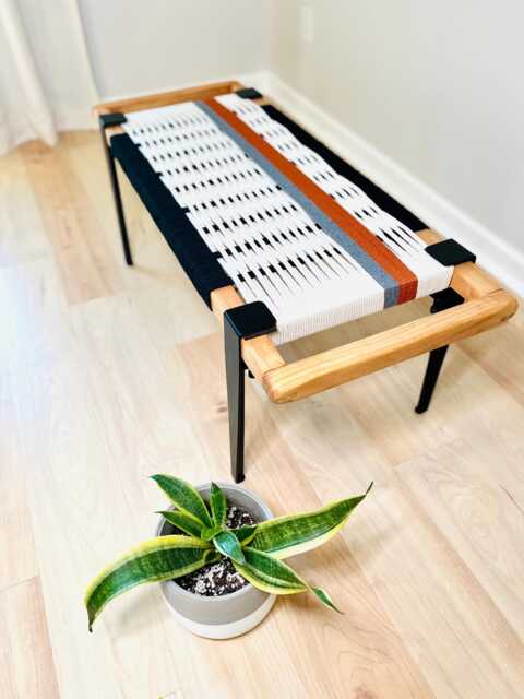 Hand-Woven Entryway Bench Mcm Style End Of Bed & Mudroom Seating - Custom-Made, Multiple Sizes - image 1