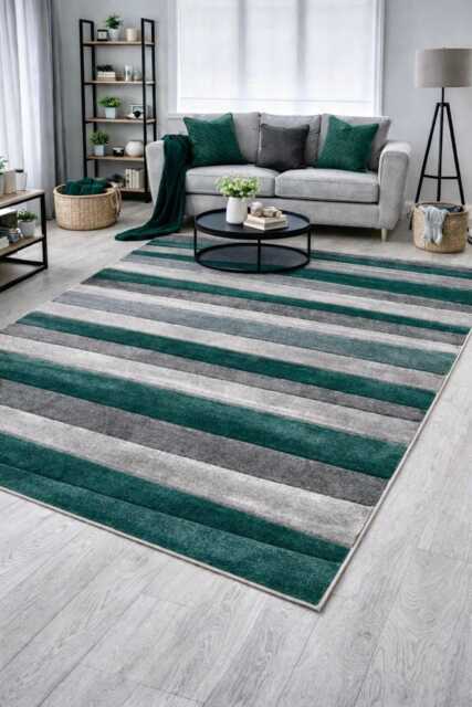 New Small Large Emerald Green Silver Grey Wave Design Area Rugs Mats Runners - image 1