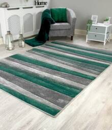 New Small Large Emerald Green Silver Grey Wave Design Area Rugs Mats Runners - thumbnail 2